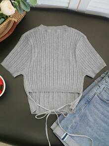 New Sexy Crop Top For Women, Round Neck, Backless Design, Knitted Fabric, Spring/Summer - Gray - View 7