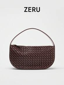 2026新款手工编织绿色拉链手提袋，休闲购物礼品袋 - 酒紅色 - 查看 1