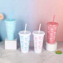 1个可重复使用的蝴蝶结造型塑料杯，24盎司，带吸管和盖子，适用于派对、饮品、咖啡、婚礼、生日和其他场合。 - 彩色 - 查看 3