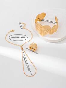 3件套心形手链戒指套装，女士波西米亚风时尚手链戒指套装，适合日常佩戴、派对、约会（链子上的珠子数量随机） - 金色 - 查看 5