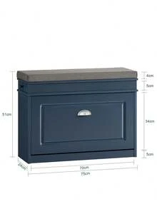 SoBuy Hallway Shoe Bench Shoe Rack Shoe Cabinet With Seat Cushion And Flip-Drawer Blue W75 X D24 X H52cm FSR82-L-B - Blue - View 3