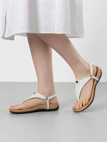 Athlefit Women's Orthopedic Sandals Thong Dressy T-Strap Orthotic Comfortable Casual Summer Arch Support Sandals - 白色 - 查看 4