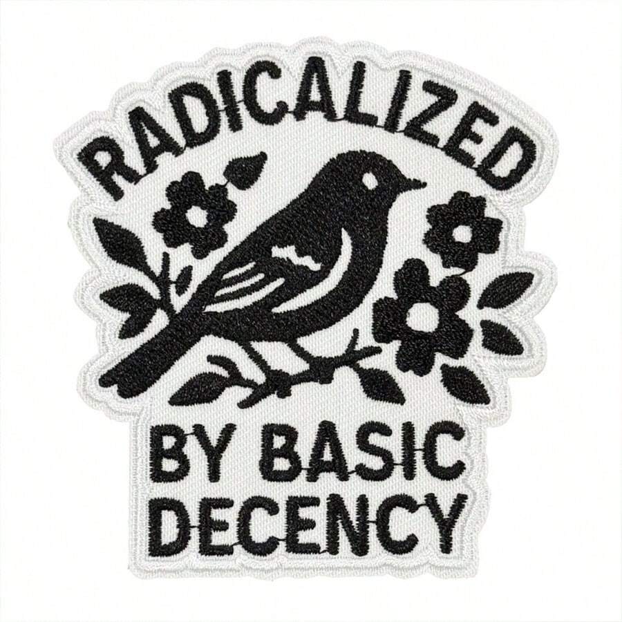 1pc "For Justice" Embroidered Patch, Vintage Patch, Floral & Bird Patch, Black & White Patch, Awakening & Freedom Patch, Suitable For Denim, Jackets, Hats, Bags, Creative Gift, Express Personalized, Iron-On/Sew-On