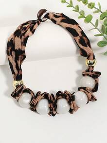 3 件/套串珠面料豹纹仿珍珠圆形项链和耳环首饰套装，适合女性晚会、聚会、度假和日常佩戴 - 咖啡色 - 查看 5