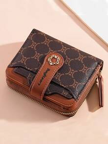 New Retro Color Multi-Card Wallet Buckle Letter Multifunctional High-End Fashion Card Holder Clutch Purse Korean Style Short Handbag For Women Money Wallet Mini Wallet Purse Wallet Small Wallet Cute Wallet Mothers Day Gift Cruise Essential Cute Stuff Money Clip - Coffee - View 4