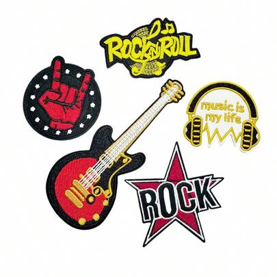 5pcs Rock Music Themed Decorative Embroidery Patches That Can Be Ironed Or Sewn Onto Clothes, Backpacks, And Hats To Showcase Your Unique Personality, Punk/Rock