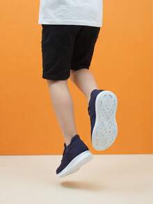 Kids' Lightweight Breathable Purple Lace-Up Slip-On Casual Dance Shoes, Knit Sock Shoes - Blue - View 4