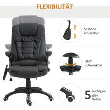 High-Back Office Chair, Massage Chair, Faux Leather, Swivel, Black - Black - View 5