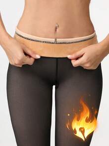 1pc Women's Sexy Semi-Sheer Tights, Thick Warm Lining, High Waist Elastic Skinny Pants, 220g, Comfortable - Clear - View 19