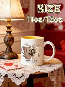 1pc Personalized Photo Mug, Customized Couple Photo And Name Coffee Cup, Romantic Valentine's Day Gift For Boyfriend/Girlfriend, Anniversary Souvenir, Home/Office Breakfast Daily Use - White - View 3