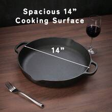 14 Inch Black Non-Stick Cast Iron Skillet - Durable Versatile Pan For Searing Sautéing Baking | All Stove Compatible (Stovetop/Oven/Campfire) - Default - View 8