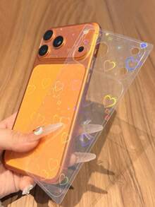 Shiny Iridescent Laser Heart Screen Protector + Camera Lens Protector Compatible With IPhone 17Pro/17Promax, Dust-Proof, Scratch-Resistant, Minimalist & Elegant Design - Clear - View 9