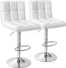 Bar Stools Set Of 2 Modern PU Leather Height Adjustable Swivel Barstools, Hydraulic Kitchen Counter Square Island BarStool - 白色 - 查看 7