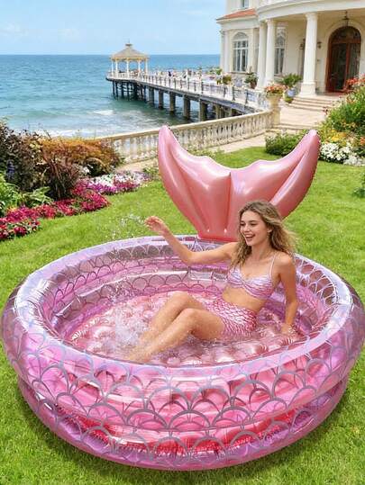 Inflatable Swimming Pool, Retro Inflatable Swimming Pool, Round Inflatable Swimming Pool, Mermaid Inflatable Swimming Pool, Backyard Round Swimming Pool, Mermaid Inflatable Swimming Pool, Summer Indoor Outdoor Beach Floating Bed Bubble Bottom, Garden Round Swimming Pool, Cute Floating Pool Indoor Outdoor Swimming Beach Water Fishing Pool, Summer, Summer Water Fun