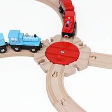 2个木制火车轨道转盘，带旋转红色圆盘 - 为轨道组装增添乐趣和方向控制 - 兼容木制火车轨道玩具 - 彩色 - 查看 5