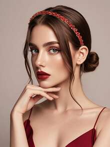 1pc Red Fashion Rose Flower Headband, Charming Bridal Wedding Party Accessory, Suitable For Party, Gathering, Date, Holiday Outfit - Red - View 2