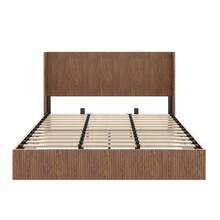 Large Grooved Undulating Lift Storage Bed Frame, Wooden Platform Bed Frame With Lift Storage, No Spring Box Required/No Noise, Rustic Brown Slatted Natural Wood(
King) - Brown - View 9