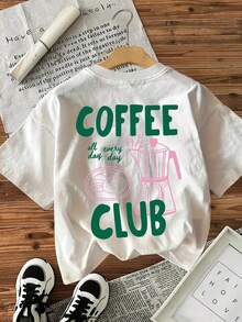 [Front And Back Double-Sided Print] Fresh Style Coffee Pot Text Coffee All Day Every Day Printed Short-Sleeved Crew Neck T-Shirt - White - View 3