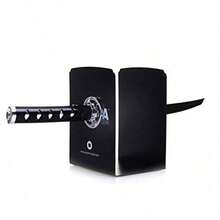 Sujetalibros decorativo de metal moderno divertido y único color para estantes soporte de libro catana para oficina hogar o computadora para hombres y amantes de los libros-B031 - Negro1 - Ver 3