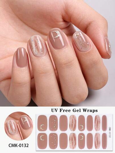 16pcs Brown Shimmering Silver UV Free Gel Nail Strips, Colourful Diamond Studded Luxury Romantic Style Self-Adhesive Nail Full Wraps, Salon Quality, Gel Nail Stickers For Women DIY Nail Supplies.