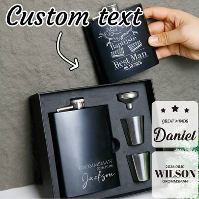 Bộ bình đựng rượu cầm tay in tên theo yêu cầu, bình đựng rượu cá nhân hóa dành cho nam giới, bình đựng rượu bằng thép không gỉ có thể tùy chỉnh, bình đựng rượu in chữ theo yêu cầu cho phù rể, bộ 1 bình đựng rượu vang/rượu mạnh (1 bình rượu + 2 ly rượu + 1 bộ lọc rượu + 1 hộp quà), quà tặng sinh nhật, quà tặng du lịch, quà tặng cho cha.