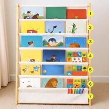 7 Tier Fabric Bookshelf With Deep Pockets Wood Frame Standing Book Rack Space Saving Display Storage For Books Magazines Albums Home And Office Organiser - 75*31*79CM - View 4