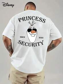 [Disney Frozen Co-Branded] Men's T-Shirt With Short Sleeves And Round Neck! Back Snow Treasure "PRINSS SECURITY" Funny Slogan+Sunglasses Cool Print, Accurately Poke The "Fun Contrast Wind" Wearing Preference, Loose And Breathable Summer Wear Is Not Stuffy Sweat, Personality  Covers The Meat And Is Slim. - 白色 - 查看 2