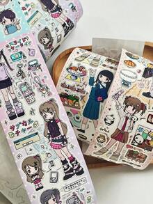 JK Girl Daily Cute Sticker Roll | Y2K Style Character Collection | Suitable For Scrapbooking, DIY Crafts, Planning (Continuous Roll Length 25cm, Total Length 210cm) - Multicolor - View 2