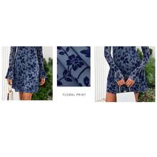 Women's 2026 Spring Floral Wedding Guest Dress Long Sleeve Crew Neck Flowy Party Cocktail Mini Dress - Floral Wine Red Black - View 7