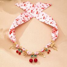 1pc Summer Bohemian Style Cherry Pendant Scarf Necklace, Lobster Clasp Seashell Faux Pearl Beaded Necklace, Women's Resort Style Accessory - Multicolor - View 3