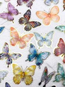 50pcs Gem Butterfly Sticker Aesthetic Gilding PET Transparent Decals For Laptop Computer Scrapbook Diary Phone Case DIY Decorate Sticker Kids Toy - Multicolor - View 5