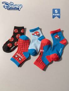 Disney 1/5 Pairs Kids Marvel Superhero Cartoon Pattern Mid-Calf Socks, Suitable For Boys And Girls All Seasons - Multicolor - View 3
