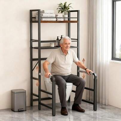 FURRIFIC Estante para Baño con Apoyabrazos Ajustables Antideslizantes, Muebles para Baño Multifuncionales, Organizador de Baño Que se Adapta a la Mayoría de Los Inodoros, Pies Ajustables