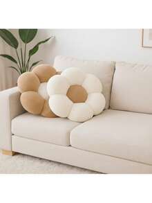 2 Pieces Daisy- Ultrashaped-Soft Plush Seat/Mat - 45x45 Cm - Made In Türkiye - Mocha Brown - View 3