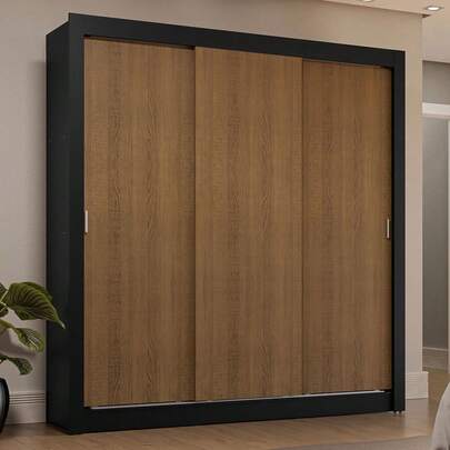  Ropero Closet Madesa 3 Puertas Color Negro y Marrón 02