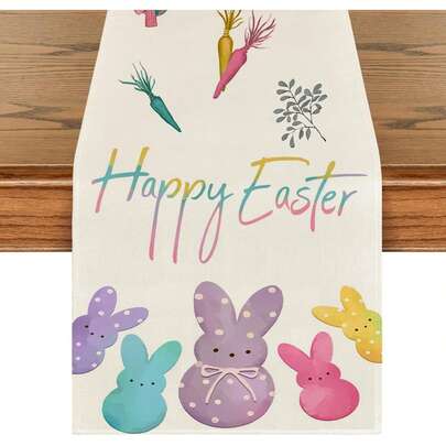 1PC Easter Table Runner Spring And Summer Seasonal Holiday Carrot Bunny Happy Bunny Kitchen Dining Table Decoration For Indoor And Outdoor Home Parties