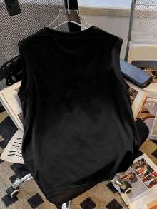 男童“上帝之子”字母印花黑色无袖上衣+短裤套装（2件套），街头风宽松休闲夏季服装 - 黑色 - 查看 3