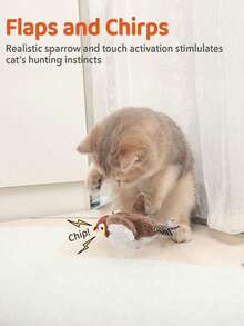 互动猫玩具，不会飞，拍打翅膀的小鸟造型，可拆卸毛绒玩具，USB充电，模拟鸣叫声，适合小猫玩耍。 - 棕色 - 查看 8
