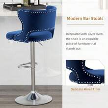 Bar Stools Set Of 4 Velvet Swivel Adjustable Barstools With Hollow Back Rivet Trim And Stable Chrome Base Upholstered Counter Height Bar Stools For Kitchen Island Blue - Blue+Silver Base - View 7