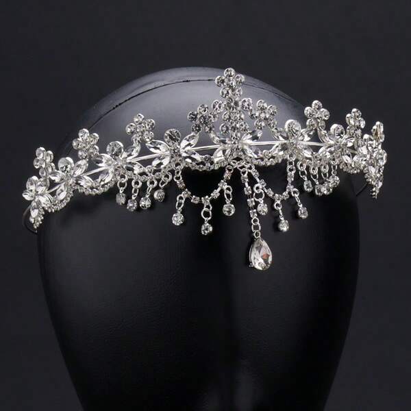 Set da 1 pezzo – Corona in lega di strass – Gioielli per la fronte con catena a nappa, accessorio Hanfu, gioielli da sposa