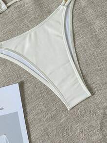 Bikinx 女士时尚露背挂脖比基尼，饰有金色串珠，高腰下装，是夏季的完美之选 - 米色 - 查看 7