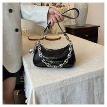 Exquisite Chain Decoration Slanted Shoulder Bag, Cross Small Bag, High Aesthetic Commuting Shoulder Strap, Three-Dimensional Handheld - Black - View 9