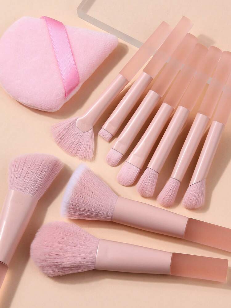 10支迷你化妆刷套装 - 半糖蜜桃色，包含散粉刷、腮红刷、轮廓刷、眼影刷、眉刷、遮瑕刷，旅行装，附赠小号化妆海绵，方便精准上妆和晕染。 - 粉色 - 查看 5