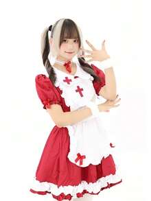 1pc Cute Sweet Maid Lace Satin Bow Bicolor Dress, Suitable For Cosplay, Stage Performance, Holiday Party, Casual Wear Halloween, Party Dress - Multicolor - View 10