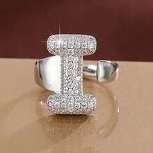 1pc English Letter Design Cubic Zirconia Inlaid Adjustable Open Ring For Women - Multicolor - View 25