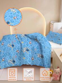 2件套卡通宇航员儿童床上用品套装，3D双面印花动漫图案，男女童皆宜，可作为礼物，适用于儿童房和学生宿舍。被套尺寸：90 x 200/135 x 200厘米，枕套尺寸：50 x 75厘米，100%涤纶（1个单面印花枕套+1个双面印花被套，不含被芯）。 - 彩色 - 查看 3