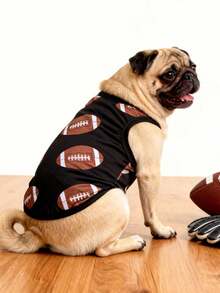 LUCKIE LABO 2 piezas Chaleco con estampado de balón de temporada GAME DAY, adecuado para perros pequeños tipo Chihuahua, chaleco con forro transpirable para reducir el pelo, chaleco deportivo para interior/exterior para gatos y perros - Ver 7