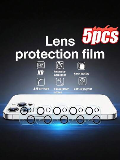 5 piezas de protector de lente de cámara compatible con iPhone 17 Pro/17 Pro Max/17 Air, 15 Pro/15 Pro Max, 14/13/12/11 Series, hecho de vidrio templado resistente a los arañazos, fácil de instalar, se ajusta a las fundas del teléfono, protector de lente de moda, regalo de cumpleaños ideal para familiares y amigos