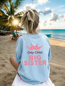 Tween Girls' Casual Funny Print Crew Neck Short Sleeve T-Shirt, Summer Top - Baby Blue - View 4