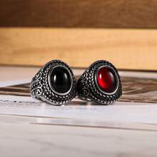 خاتم فضي عتيق من الفولاذ المقاوم للصدأ بحجر أحمر أحادي اللون قطعة واحدة ، ذو نقش زهري مرصع ، أسلوب كلاسيكي رجالي عتيق - SA716 - مشاهدة 6